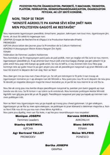 Des voix du monde agricole haïtien s’élèvent contre la politisation du ministère de l’Agriculture