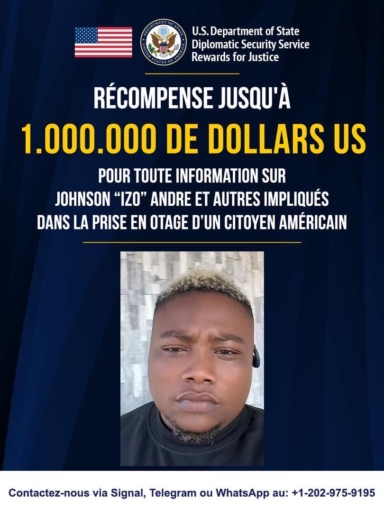 Washington offre un million de dollars pour la capture du chef de gang Johnson André, alias « Izo » 1 Washington offre un million de dollars pour la capture du chef de gang Johnson André, alias « Izo »