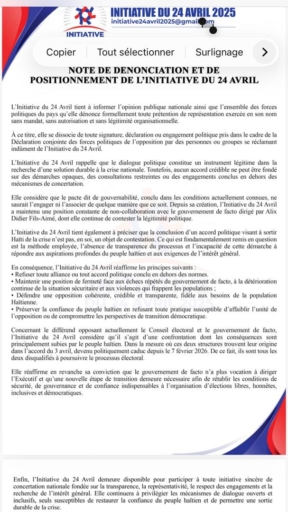 L’Initiative du 24 Avril dénonce les manœuvres politiques menées en son nom et appelle à privilégier l’intérêt national