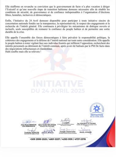 L’Initiative du 24 Avril dénonce les manœuvres politiques menées en son nom et appelle à privilégier l’intérêt national