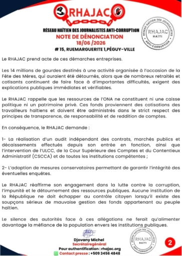 Haïti: Des allégations de détournement secouent l’ONA: le RHAJAC exige une enquête