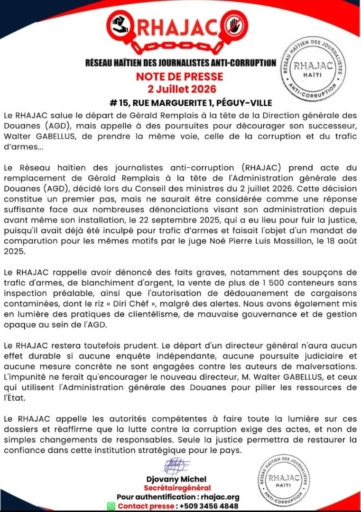 Le RHAJAC réclame des poursuites contre l'ex-directeur des Douanes et met en garde son successeur