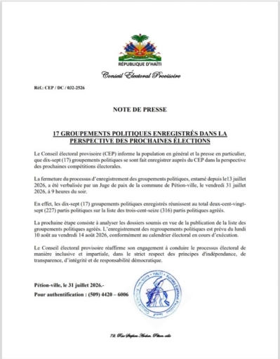 Élections: Au total 17 regroupements politiques enregistrés auprès du CEP, 227 partis concernés