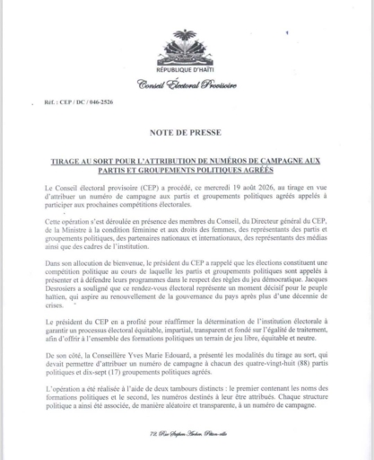 CEP/Élections : 105 formations politiques tirées au sort et leurs numéros attribués