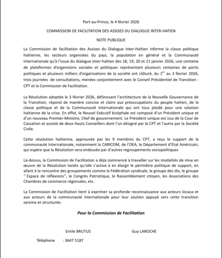 Dialogue inter-haïtien : une nouvelle architecture de gouvernance proposée pour la transition